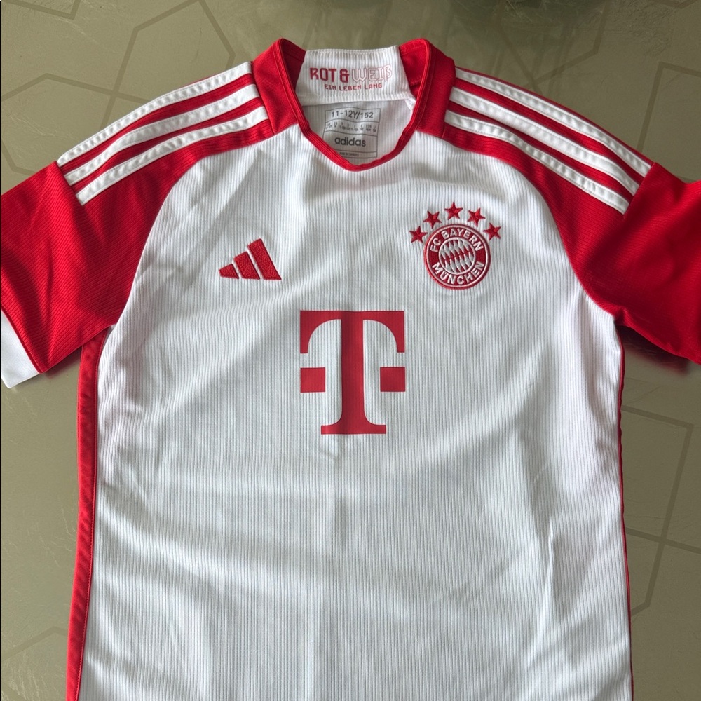 adidas Kids White and Red FC Bayern Short Sleeve Jersey
